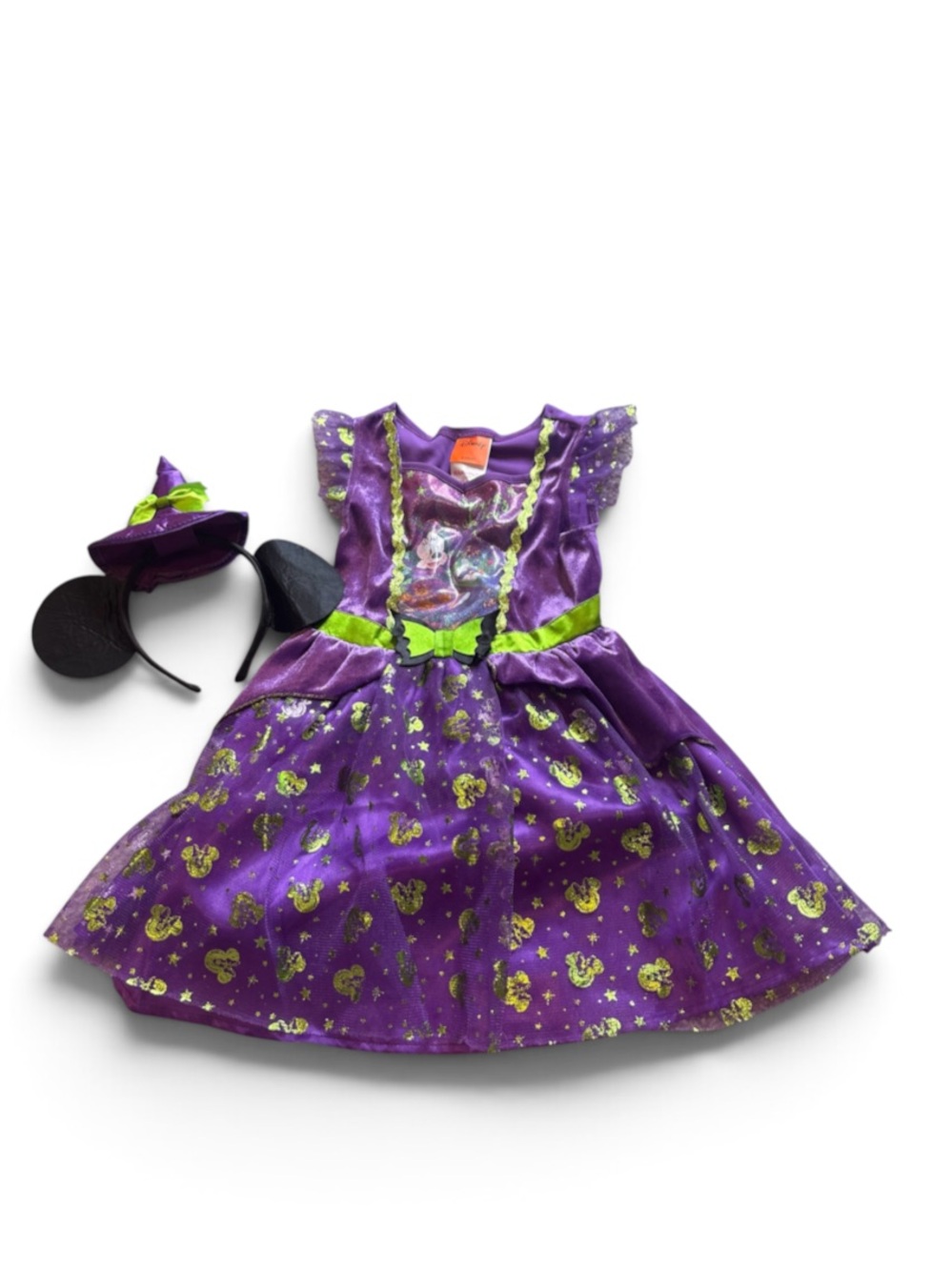 Disney Minnie Mouse Witch Dress with Green Accents and Mouse Ear Headband 2-3